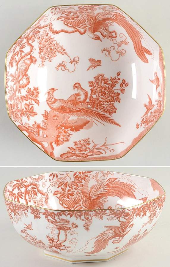Red Aves (Older, Discontinued 1997) 9" Octagonal Vegetable Bowl by Royal Crown Derby-1