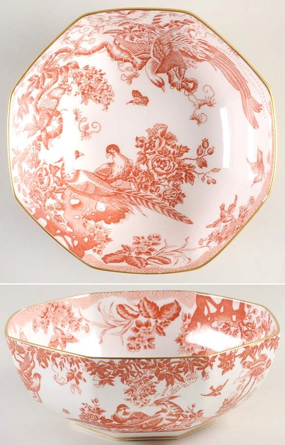 Red Aves (Older, Discontinued 1997) 8" Octagonal Vegetable Bowl by Royal Crown Derby-1