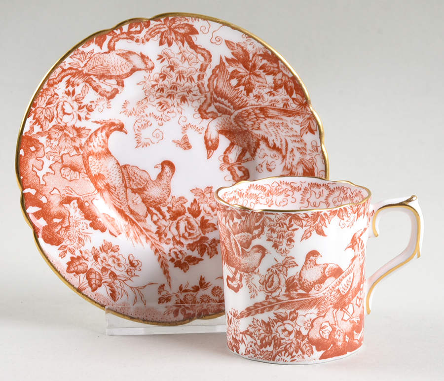 Red Aves (Older, Discontinued 1997) Flat Demitasse Cup & Saucer Set by Royal Crown Derby-1