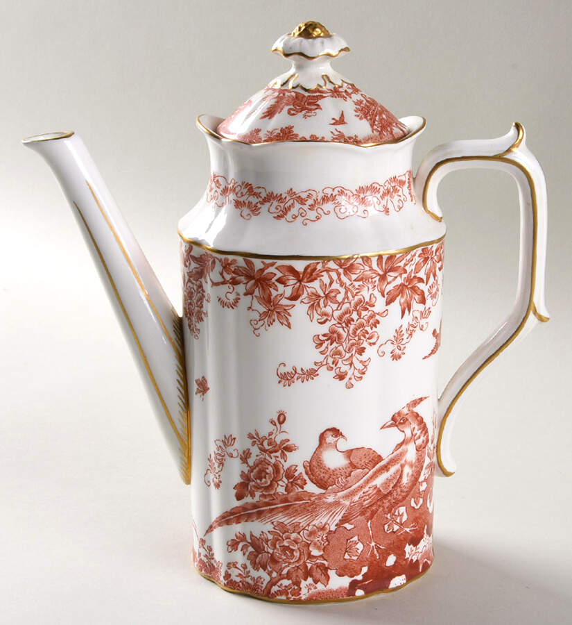 Red Aves (Older, Discontinued 1997) Small Coffee Pot & Lid by Royal Crown Derby-1