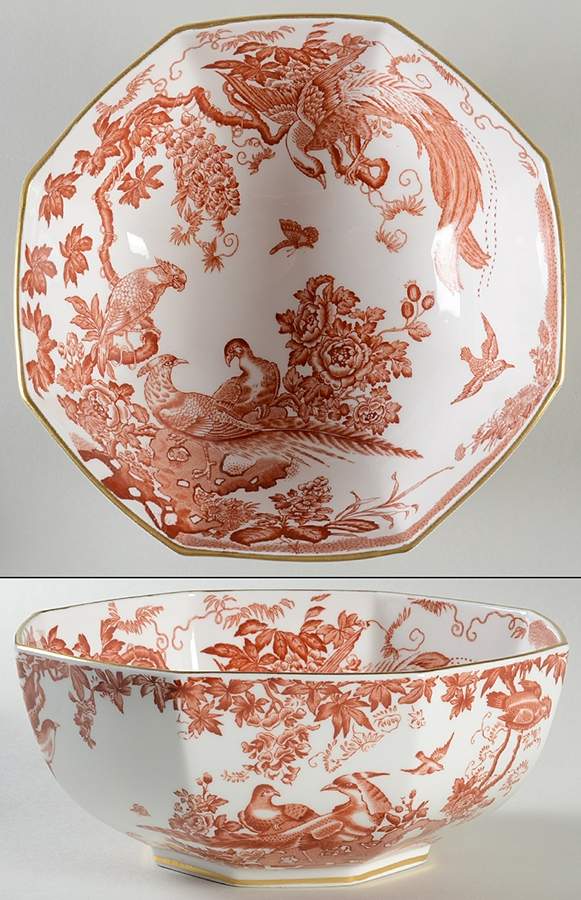 Red Aves (Older, Discontinued 1997) 7" Octagonal Vegetable Bowl by Royal Crown Derby-1