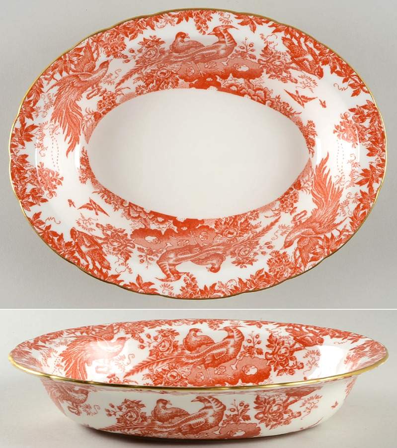 Red Aves (Older, Discontinued 1997) 10" Oval Vegetable Bowl by Royal Crown Derby-1