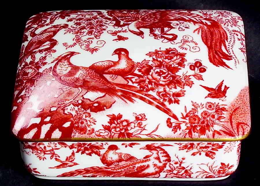 Red Aves (Older, Discontinued 1997) Cigarette Box & Lid by Royal Crown Derby-1