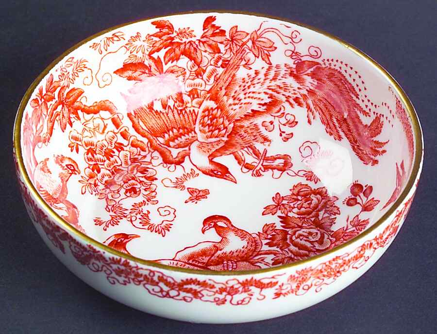 Red Aves (Older, Discontinued 1997) Bowl for Tea Strainer by Royal Crown Derby-1