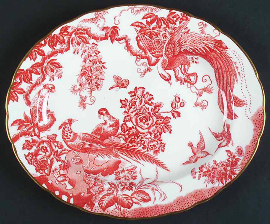 Red Aves (Older, Discontinued 1997) 13" Oval Serving Platter by Royal Crown Derby-1