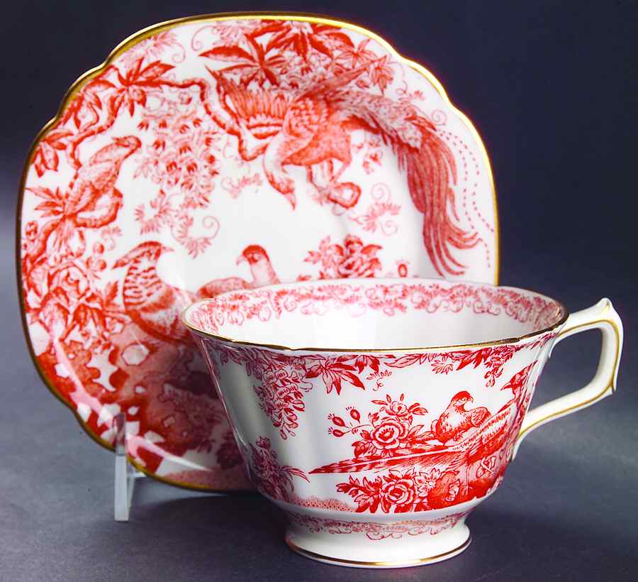 Red Aves (Older, Discontinued 1997) Oversized Cup & Saucer Set by Royal Crown Derby-1