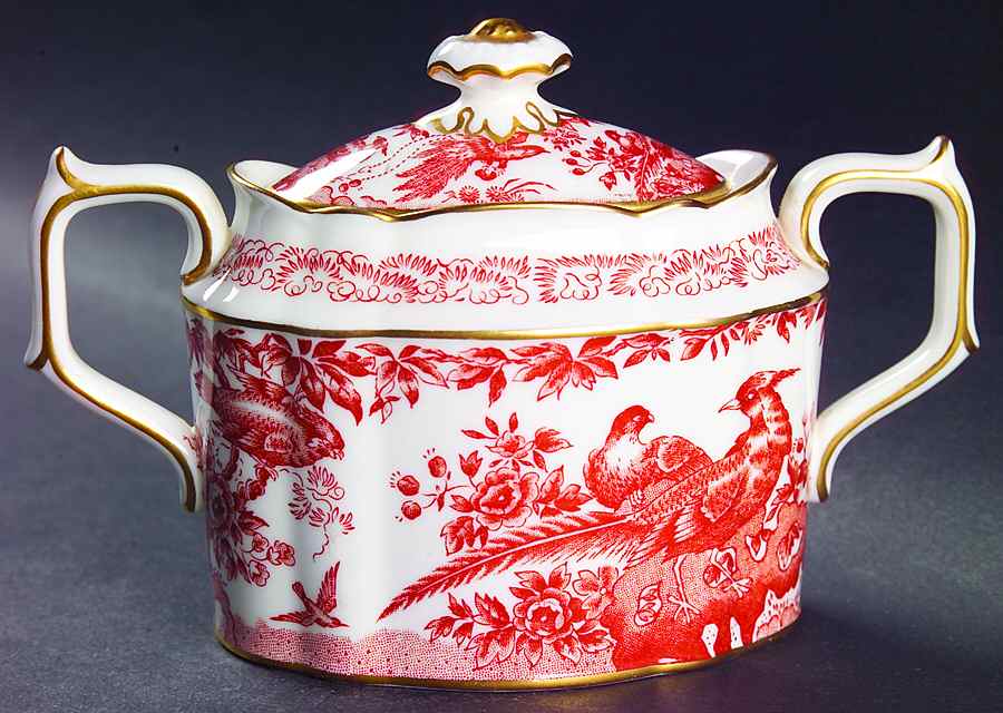 Red Aves (Older, Discontinued 1997) Sugar Bowl & Lid by Royal Crown Derby-1