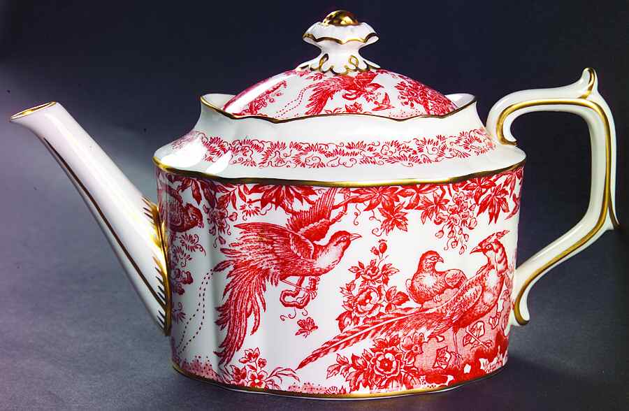 Red Aves (Older, Discontinued 1997) Small Teapot & Lid by Royal Crown Derby-1
