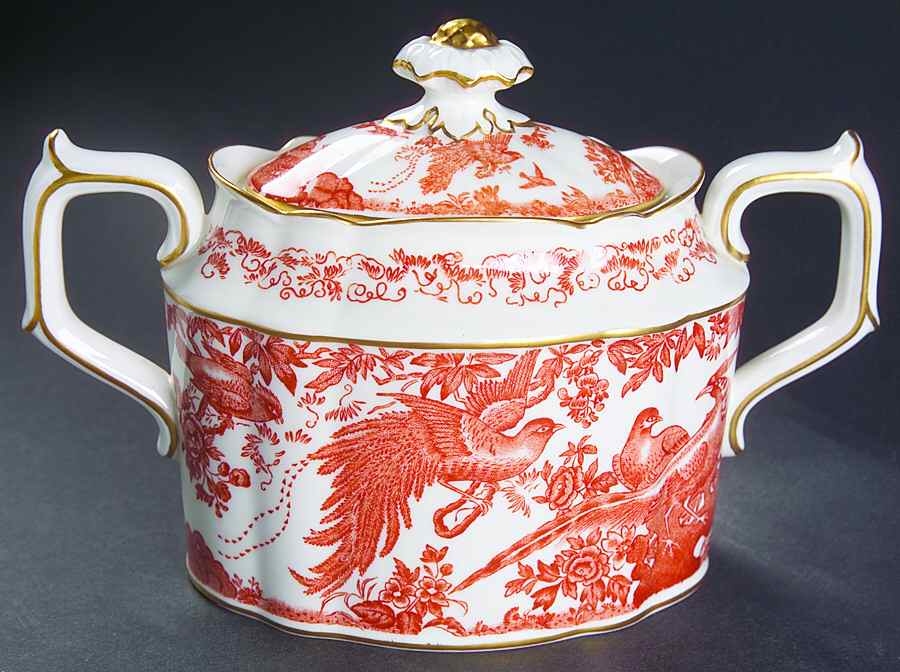 Red Aves (Older, Discontinued 1997) Sugar Bowl & Lid by Royal Crown Derby-1