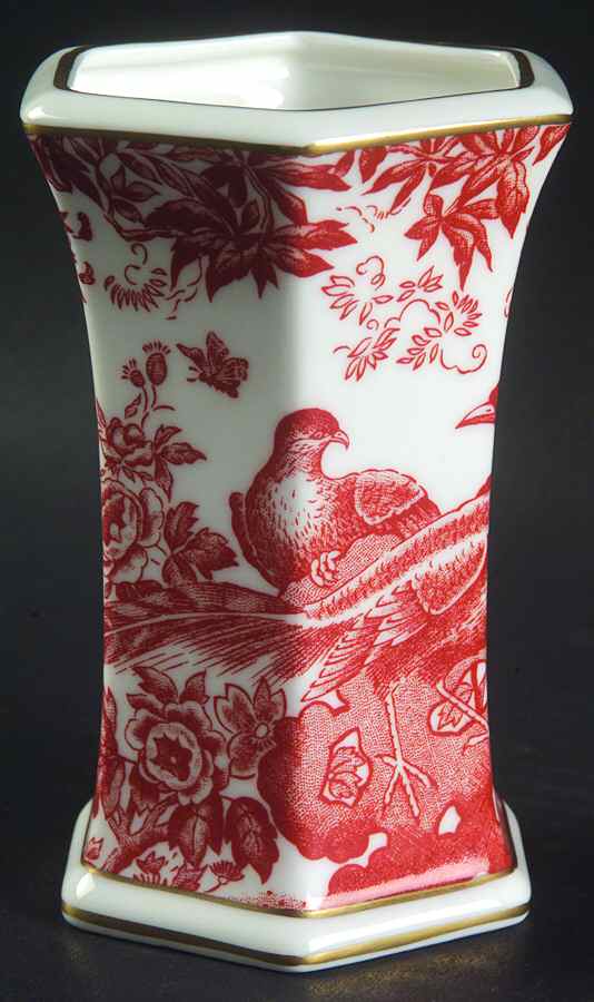 Red Aves (Older, Discontinued 1997) Hexagonal Vase by Royal Crown Derby-1