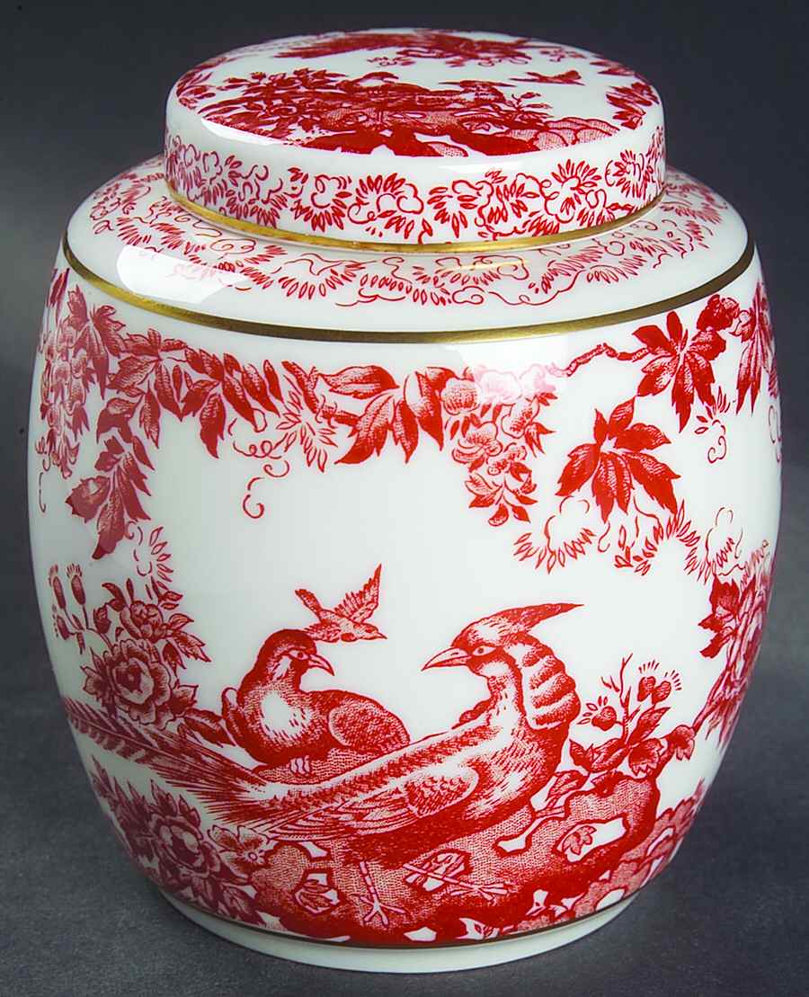 Red Aves (Older, Discontinued 1997) Small Ginger Jar & Lid by Royal Crown Derby-1