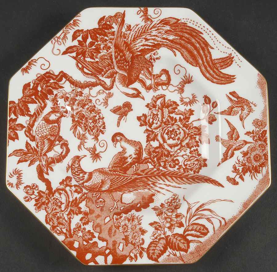 Red Aves (Older, Discontinued 1997) Octagonal Luncheon Plate by Royal Crown Derby-1