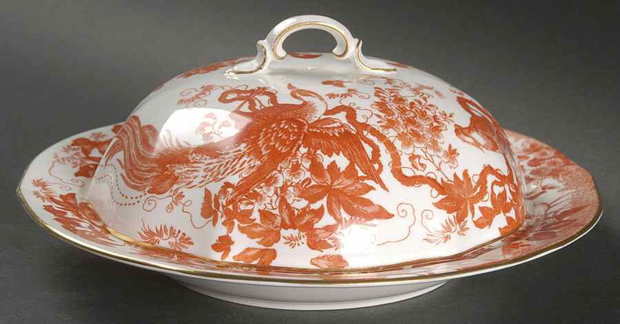 Red Aves (Older, Discontinued 1997) Muffin Dish & Lid by Royal Crown Derby-1