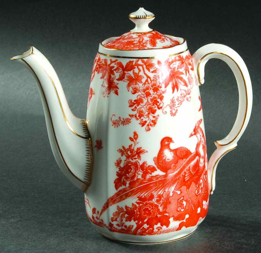 Red Aves (Older, Discontinued 1997) Individual Coffee Pot & Lid by Royal Crown Derby-1