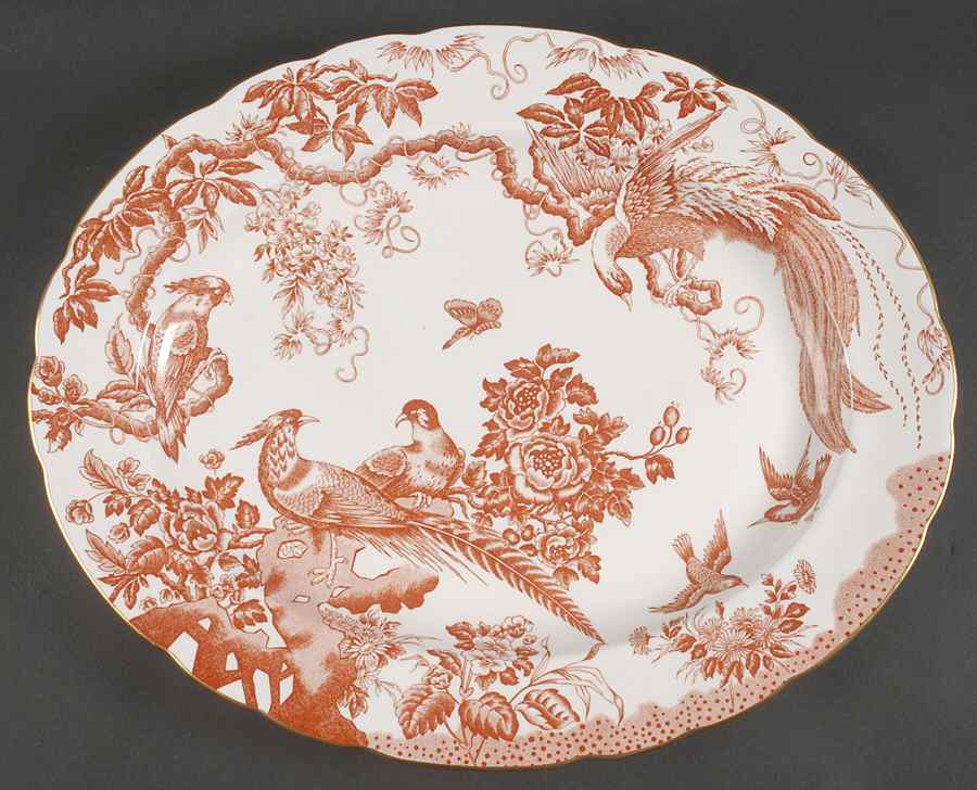 Red Aves (Older, Discontinued 1997) 16" Oval Serving Platter by Royal Crown Derby-1