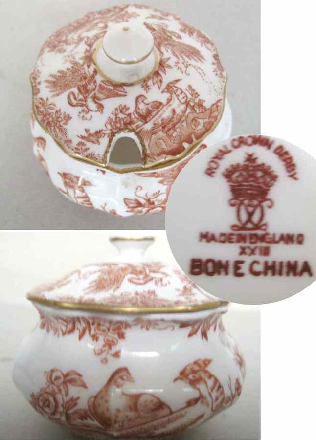 Red Aves (Older, Discontinued 1997) Mustard Jar & Lid by Royal Crown Derby-1