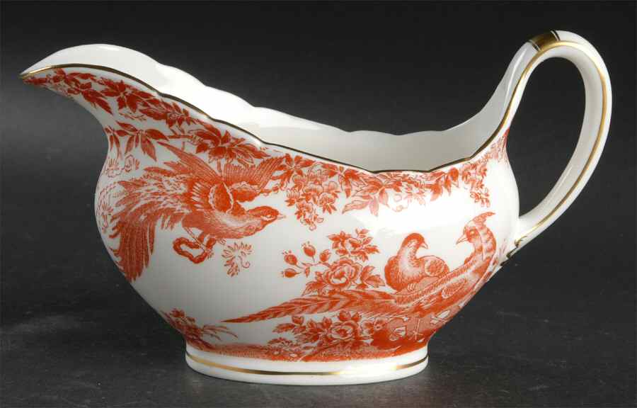 Red Aves (Older, Discontinued 1997) Round Gravy Boat by Royal Crown Derby-1