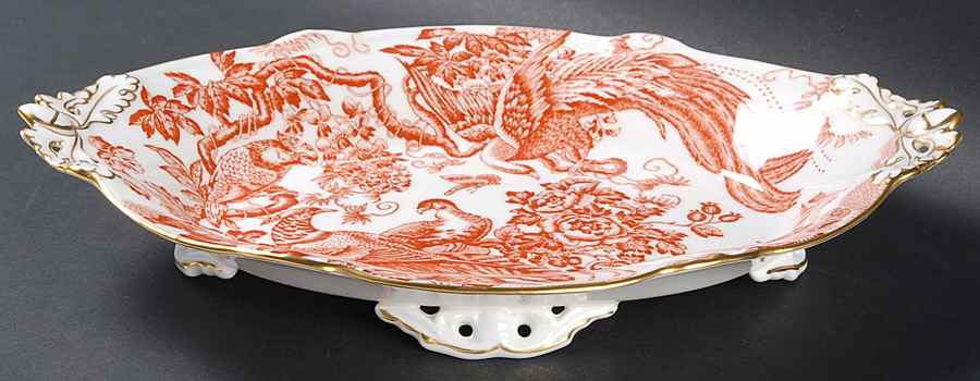 Red Aves (Older, Discontinued 1997) Oval Dessert Dish by Royal Crown Derby-1