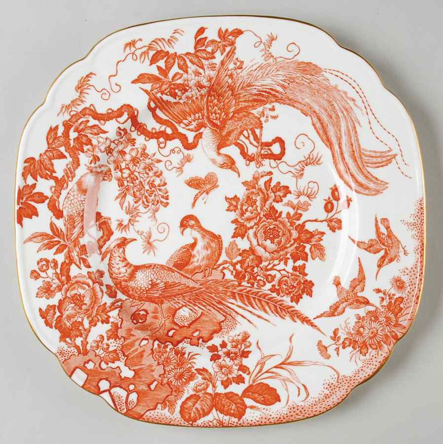 Red Aves (Older, Discontinued 1997) Square Dinner Plate by Royal Crown Derby-1