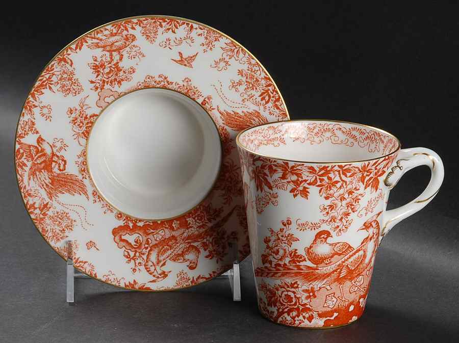 Red Aves (Older, Discontinued 1997) Trembleuse Cup & Saucer Set by Royal Crown Derby-1