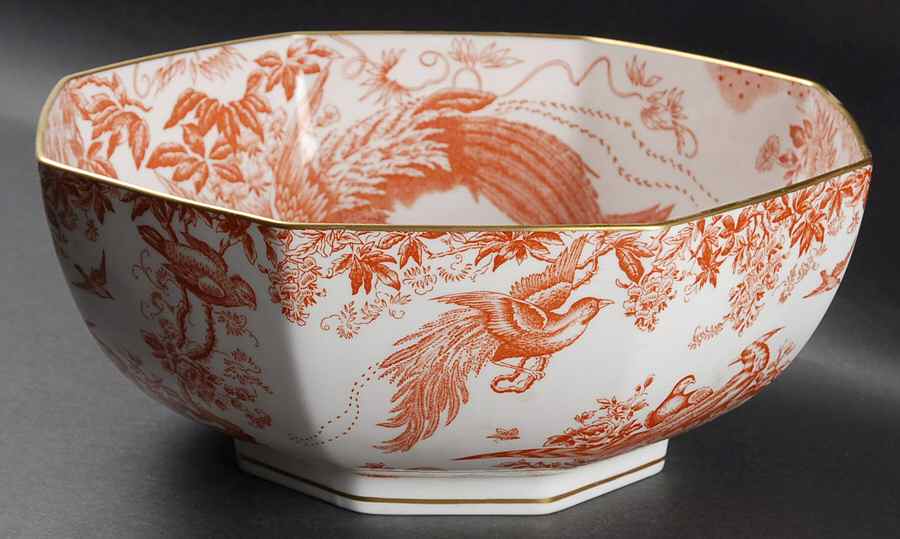 Red Aves (Older, Discontinued 1997) 11" Octagonal Serving Bowl by Royal Crown Derby-1