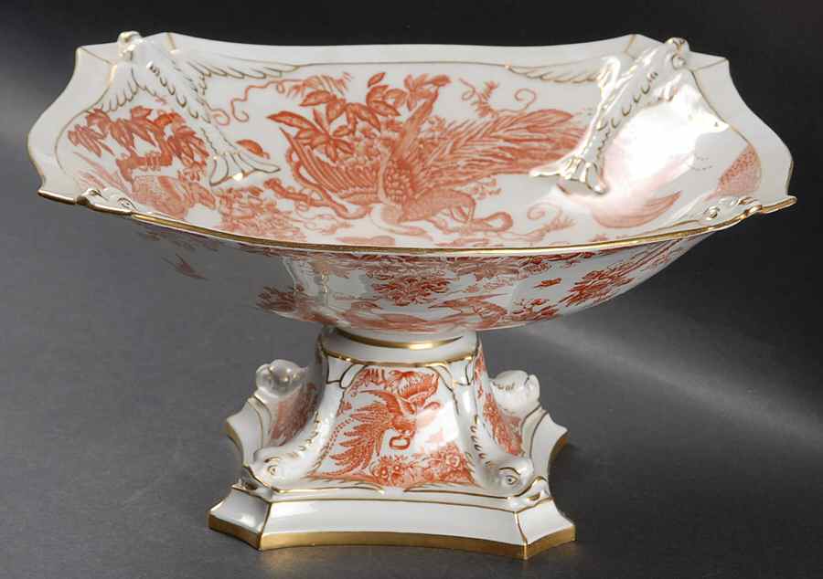 Red Aves (Older, Discontinued 1997) Large Footed Dolphin Bowl by Royal Crown Derby-1