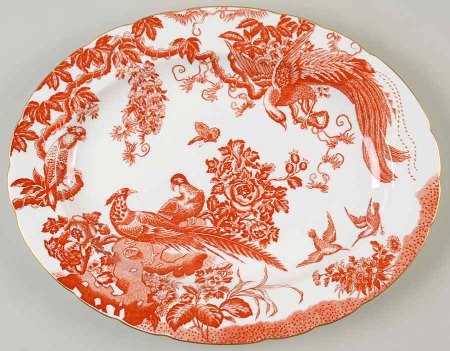 Red Aves (Older, Discontinued 1997) 13" Oval Serving Platter by Royal Crown Derby-1