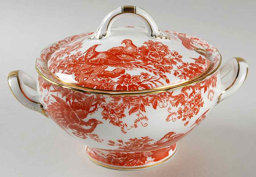 Red Aves (Older, Discontinued 1997) Sauce Boat & Lid by Royal Crown Derby-1