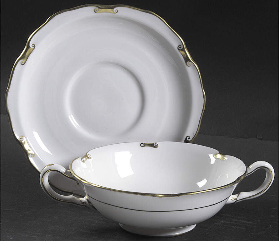 Regency Footed Cream Soup Bowl & Saucer Set by Royal Crown Derby-1