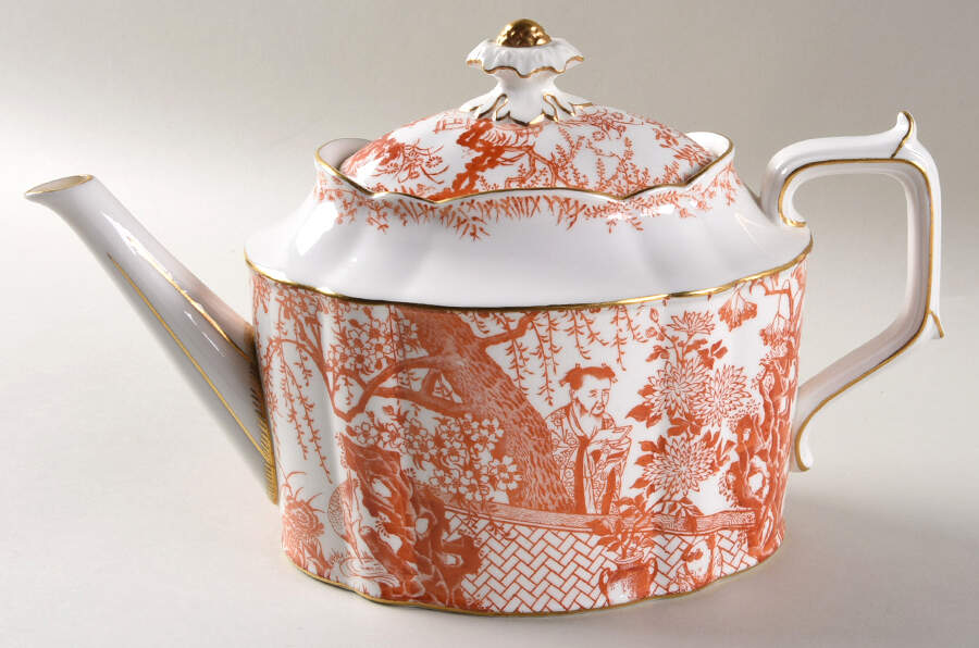 Red Mikado Teapot & Lid by Royal Crown Derby-1