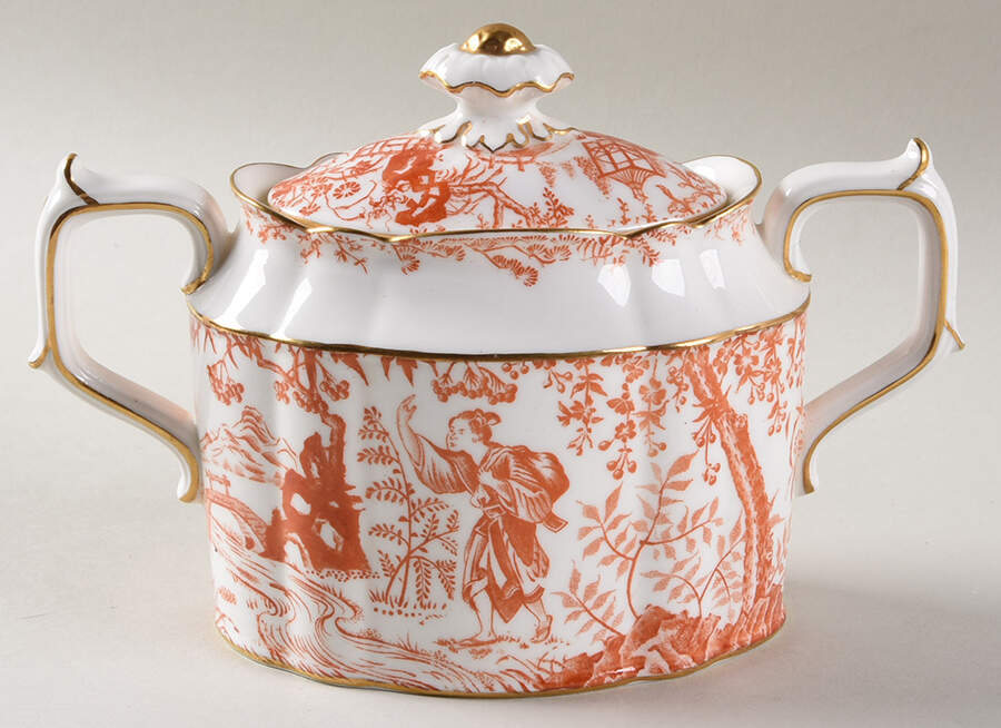 Red Mikado Sugar Bowl & Lid by Royal Crown Derby-1