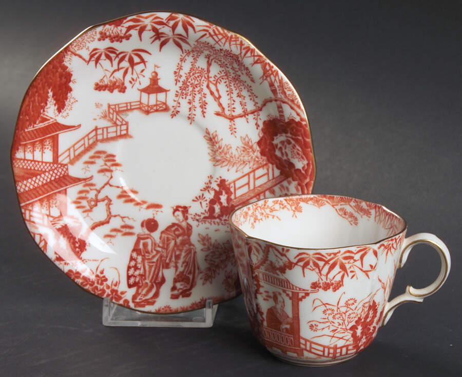Red Mikado Flat Cup & Saucer Set by Royal Crown Derby-1