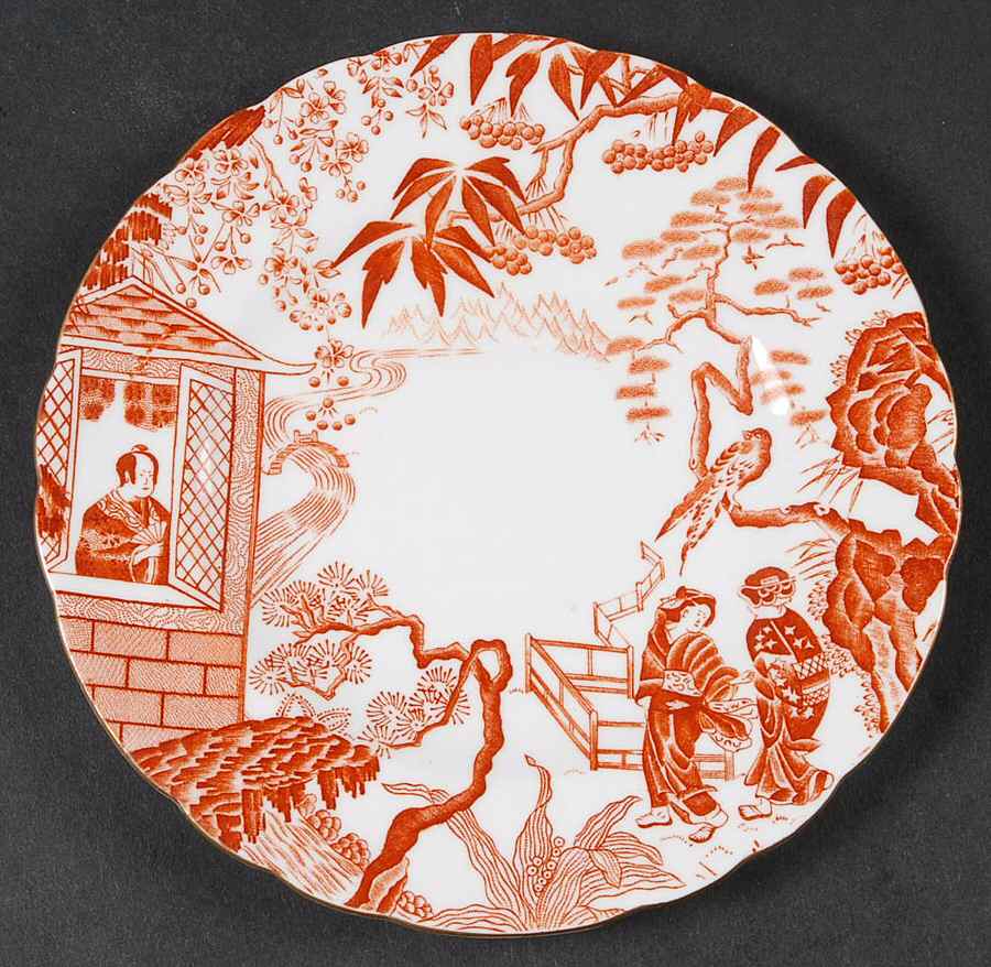 Red Mikado Bread & Butter Plate by Royal Crown Derby-1