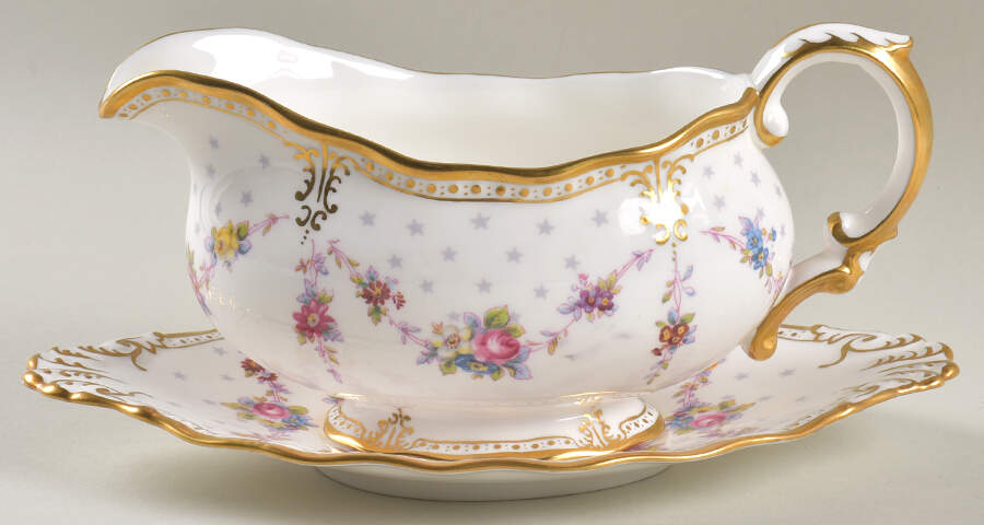 Royal Antoinette Gravy Boat & Underplate by Royal Crown Derby-1