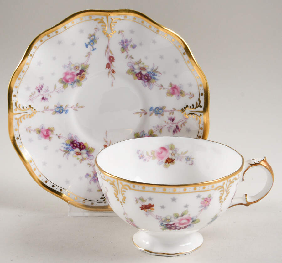 Royal Antoinette Footed Cup & Saucer Set by Royal Crown Derby-1