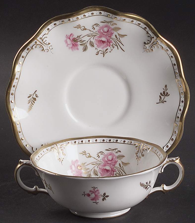 Royal Pinxton Roses Footed Cream Soup Bowl & Saucer Set by Royal Crown Derby-1