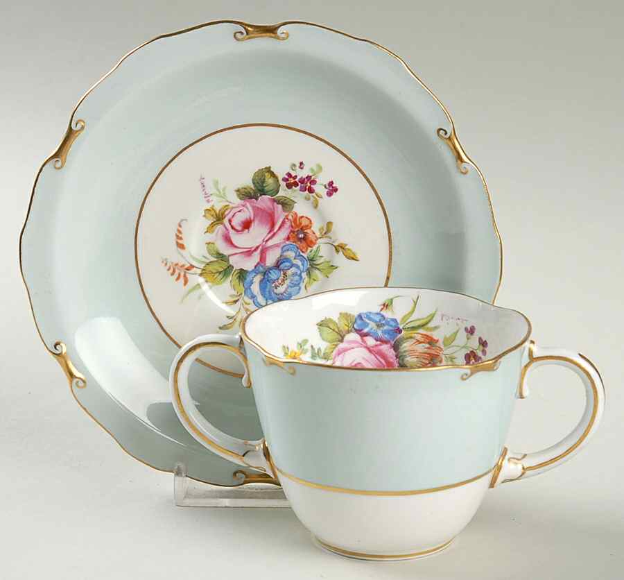 Rosemary (Celadon) Flat Bouillon Cup & Saucer by Royal Crown Derby-1