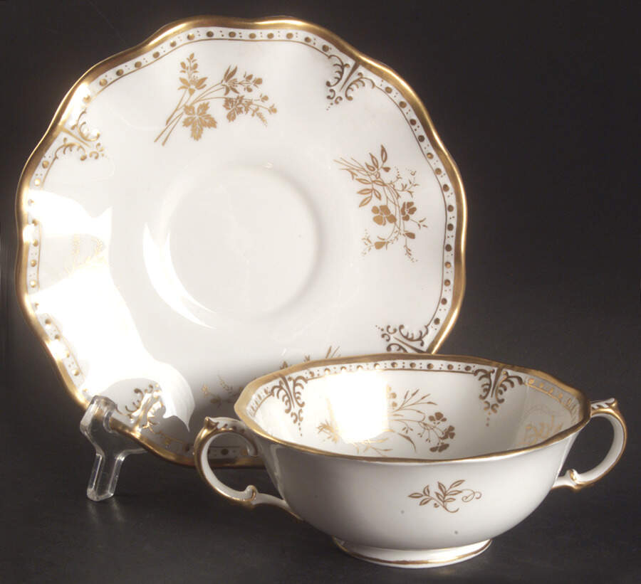 Royal St. James Footed Cream Soup Bowl & Saucer Set by Royal Crown Derby-1
