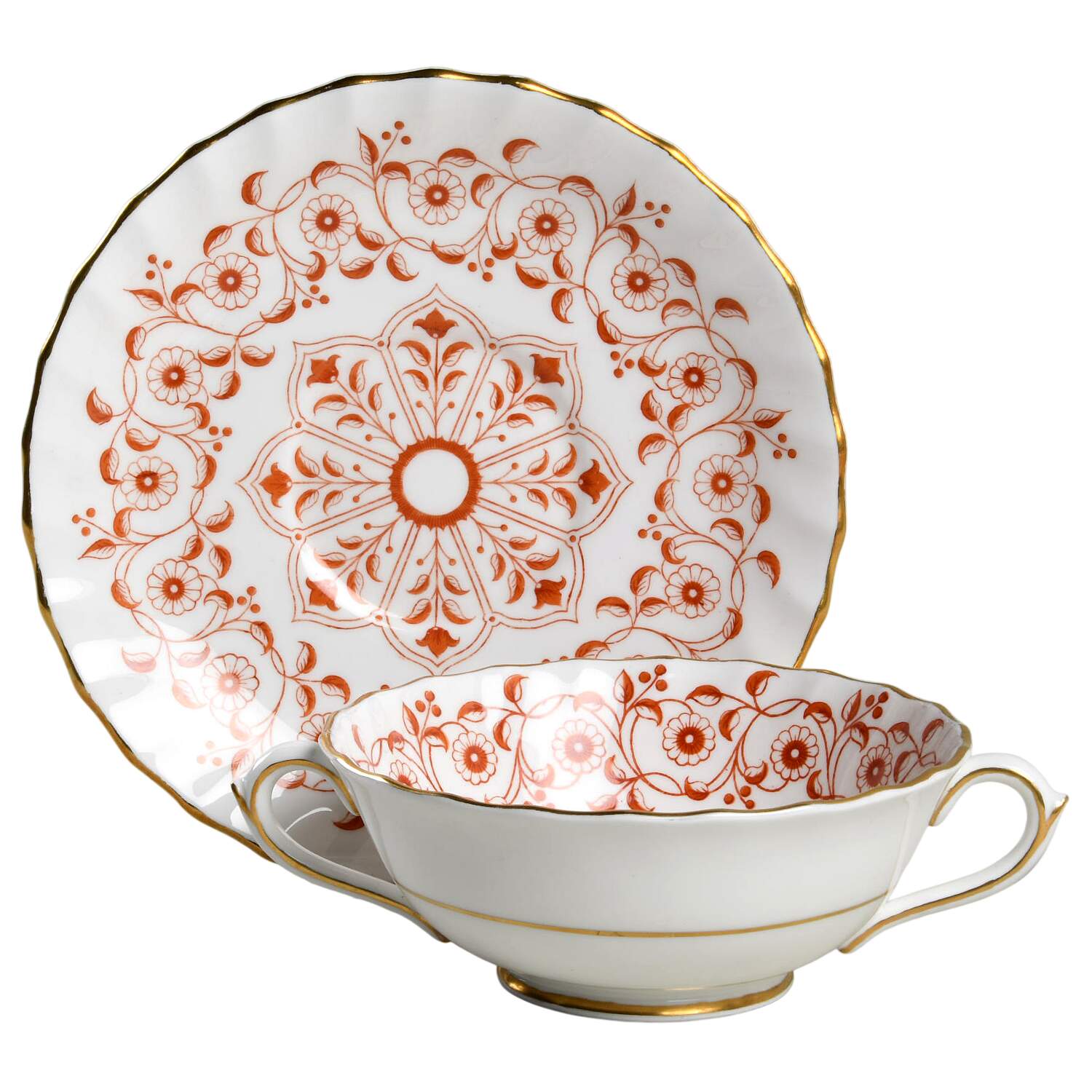 Rougemont (Ely Chelesa, Scalloped) Flat Cream Soup Bowl & Saucer Set by Royal Crown Derby-1