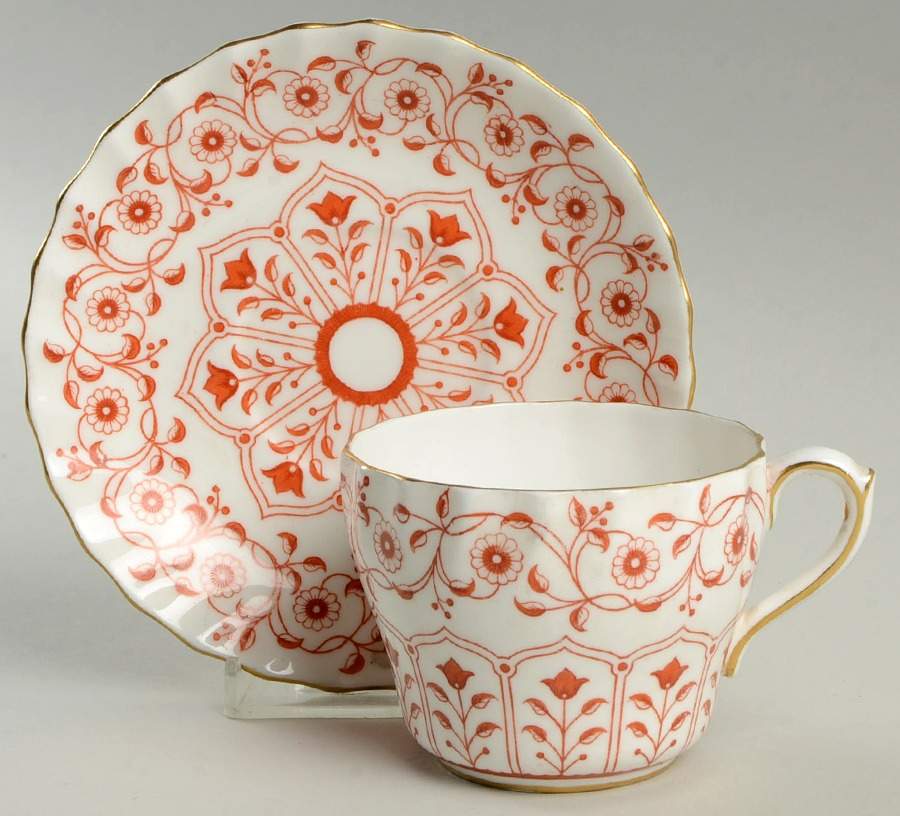 Rougemont (Ely Chelesa, Scalloped) Flat Cup & Saucer Set by Royal Crown Derby-1