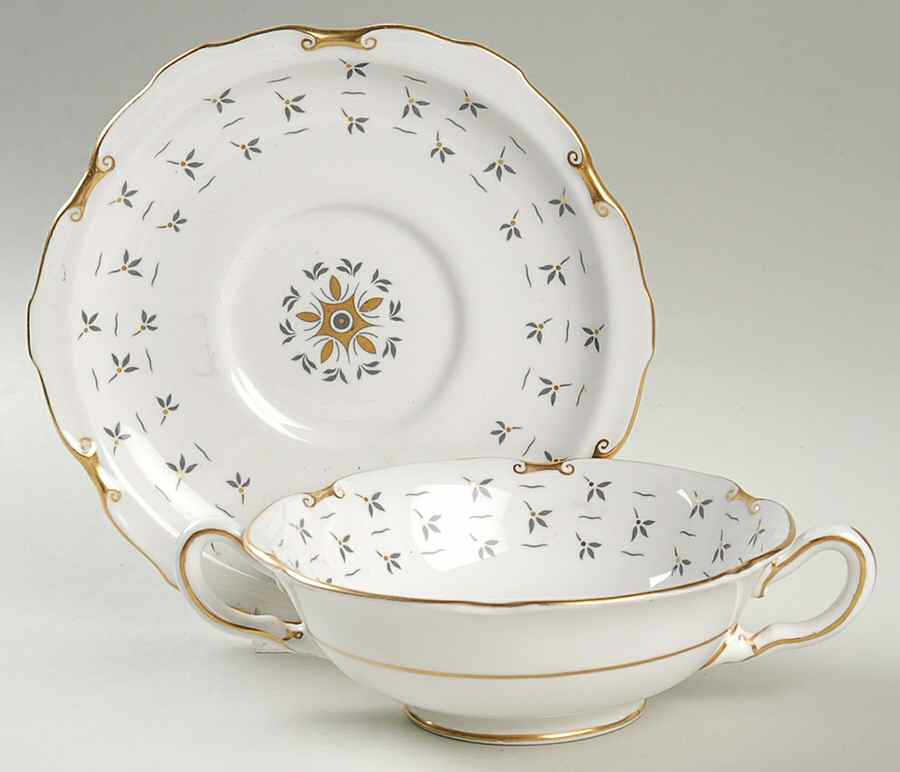 Sandby Footed Cream Soup Bowl & Saucer Set by Royal Crown Derby-1