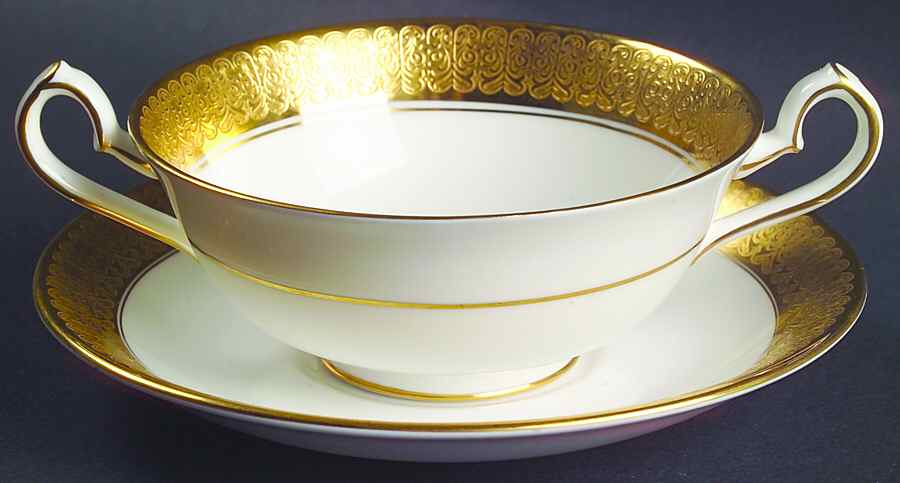 St. George Footed Cream Soup Bowl & Saucer Set by Royal Crown Derby-1