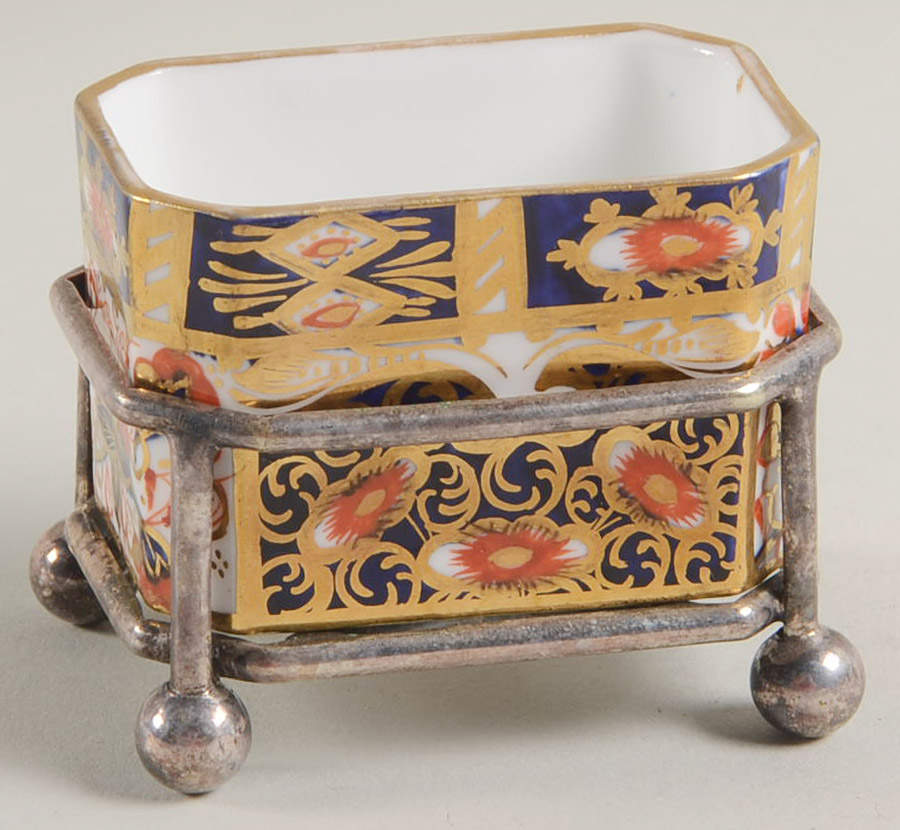Traditional Imari Open Salt & Metal Rim by Royal Crown Derby-1
