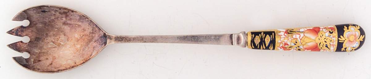 Traditional Imari Salad Serving Fork with Silverplate Bowl by Royal Crown Derby-1