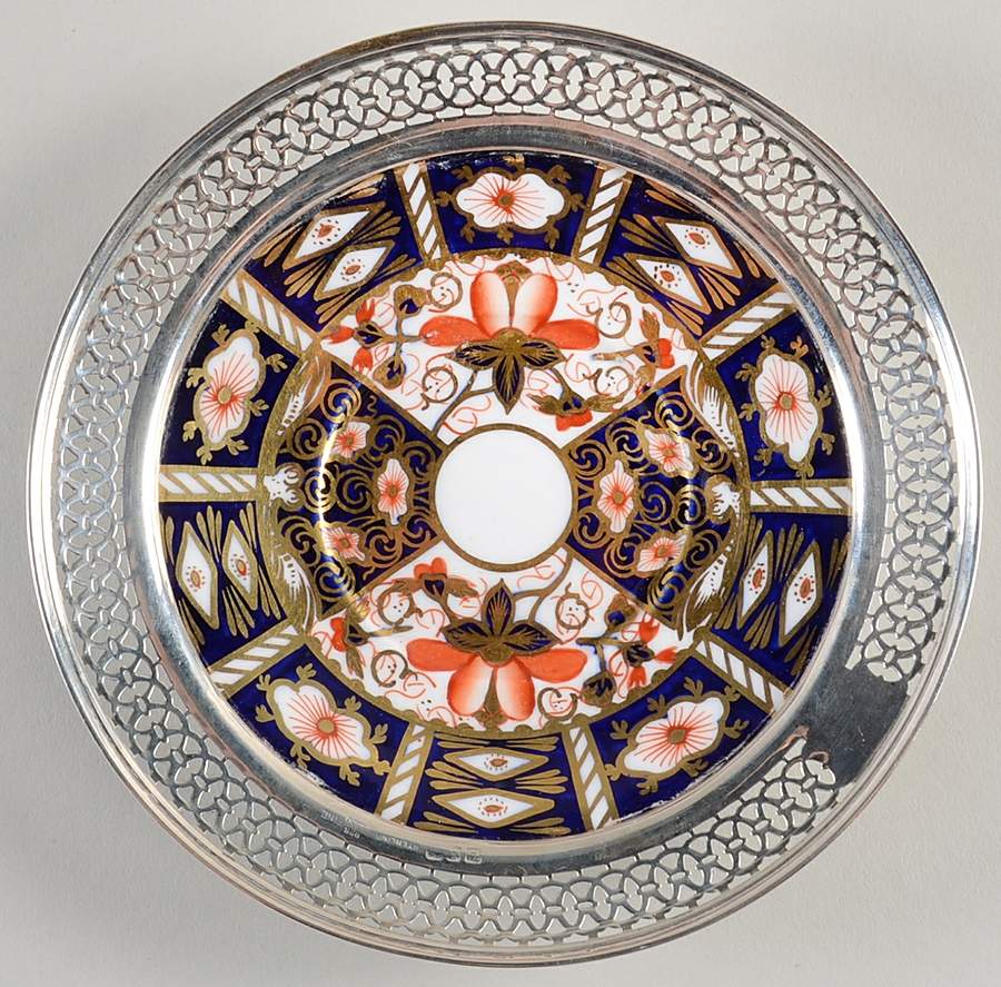 Traditional Imari Sterling Rim Demitasse Saucer by Royal Crown Derby-1