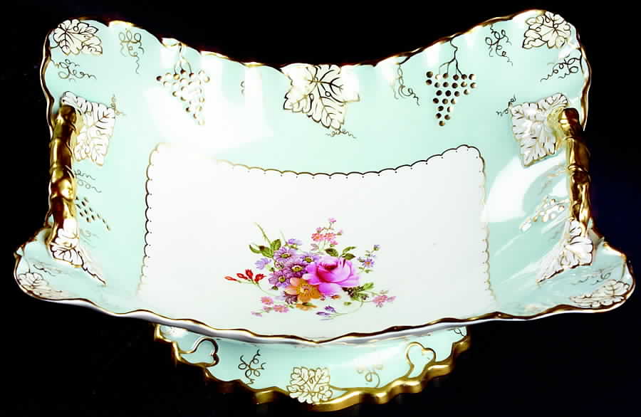 Vine Aqua (Posie Center) Square Basket 1919 by Royal Crown Derby-1