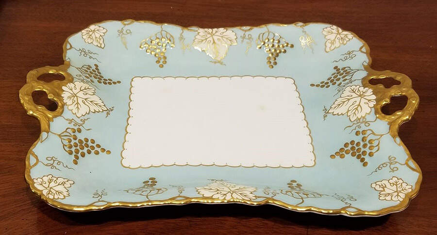 Vine Aqua (Aqua Leaves, No Posie Center) Handled Cake Plate by Royal Crown Derby-1