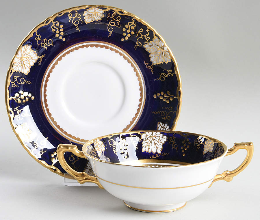 Vine Cobalt Blue Footed Cream Soup Bowl & Saucer Set by Royal Crown Derby-1
