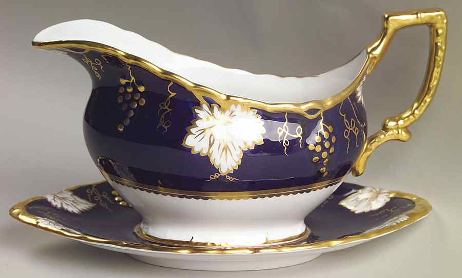 Vine Cobalt Blue Gravy Boat & Underplate by Royal Crown Derby-1