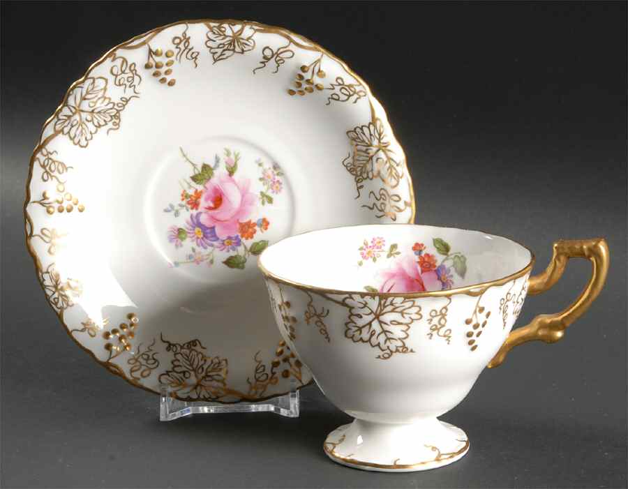 Vine (Posie Center) Footed Cup & Saucer Set by Royal Crown Derby-1